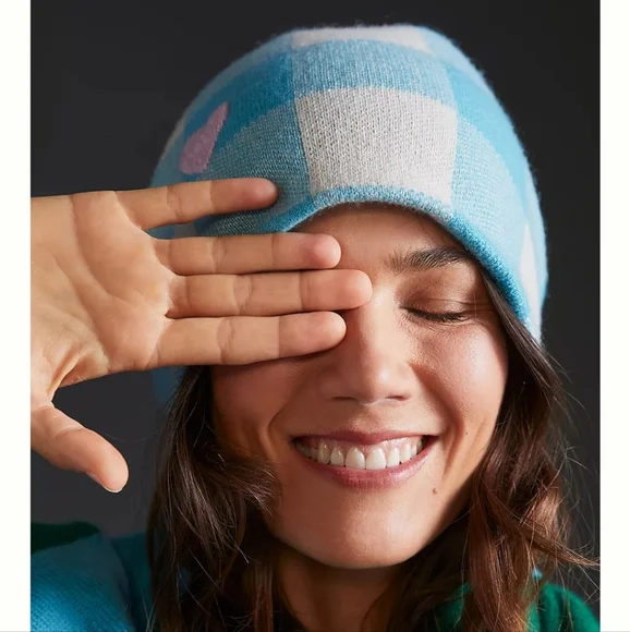 Kerri Rosenthal Handle with Care Cashmere Beanie - light blue check/plaid - Picture 4 of 11
